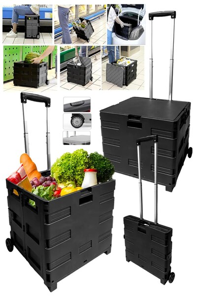 MOONSHOP Katlanabilir Yükseklik Ayarlı Market Taşıma Arabası