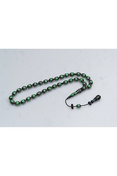 Skygo Oltu Stone and Green Galalith Fountain Nightingale Embroidered Rosary