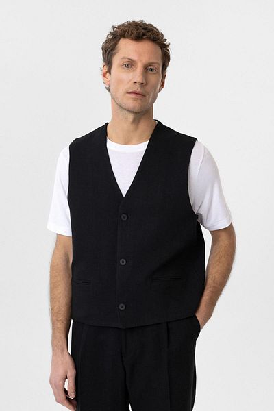 Antioch Black Relax Fit Linen Blended Men's Vest