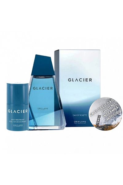 Oriflame Glacier El Set (perfume 100, roll-on 50) + Badge