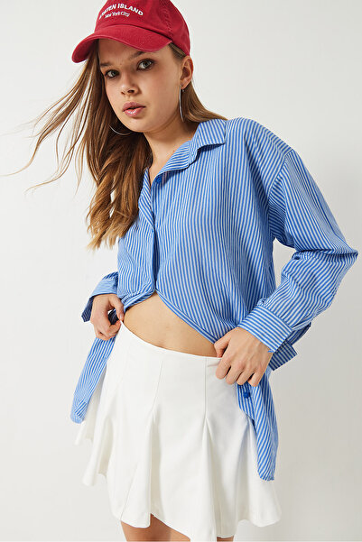 Bianco Lucci Cămașă de damă din popelin cu dungi cu un singur buzunar și fante laterale 2557 60283069