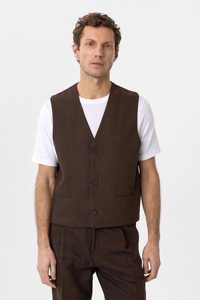 Antioch Brown Relax Fit Linen Blended Men's Vest