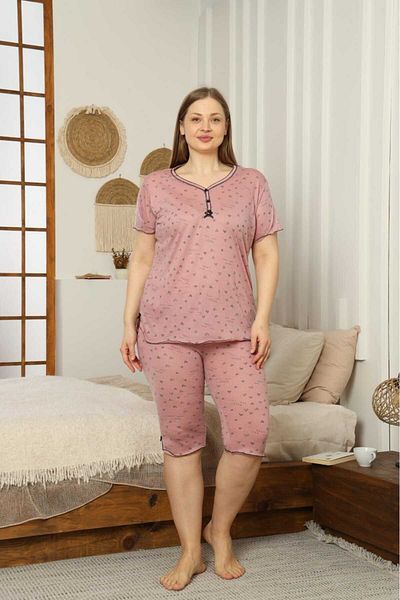 LİLA İÇ GİYİM Viscosite Battal Capri Short Sleeve Pajama Set