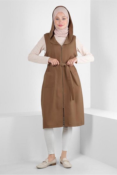 Alvina Hooded Zippered Pocket Vest 43872