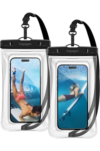 Spigen Aqua Shield Floating Universal Waterproof Phone case 2 Pack IPX8 Pouch A610 - Crystal Clear