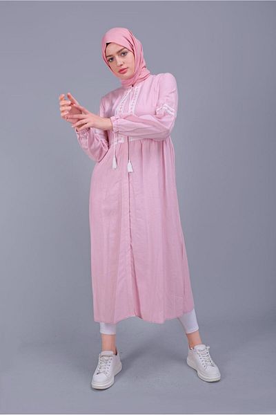 Alvina Embroidered Lace-Up Linen Tunic 40779