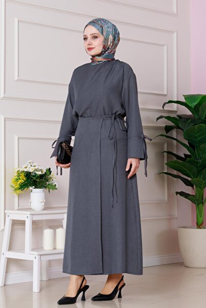 Sevitli Darin Linen Skirt Tie Suit-Anthracite