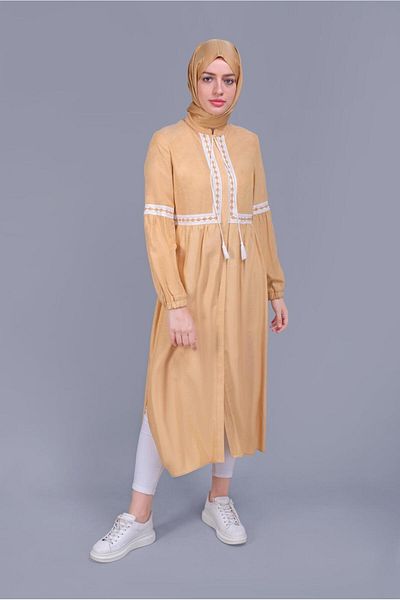 Alvina Embroidered Lace-Up Linen Tunic 40779