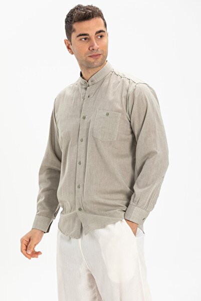 Eliş Şile Bezi Uzun Kol Şile Bezi Hakim Yaka Tek Cepli Erkek Yazlık Gömlek Taş 3031