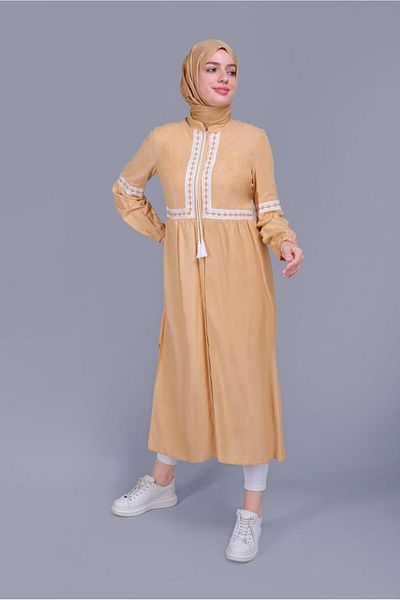 Alvina Embroidered Lace-Up Linen Tunic 40779