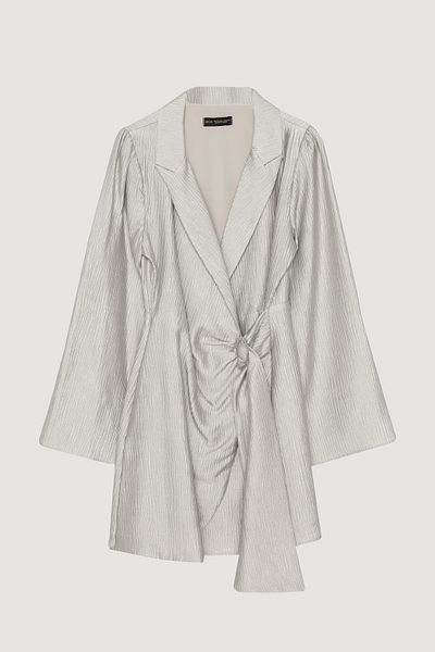 Quzu Rochie mini gri - Texturată cu cravată dublu