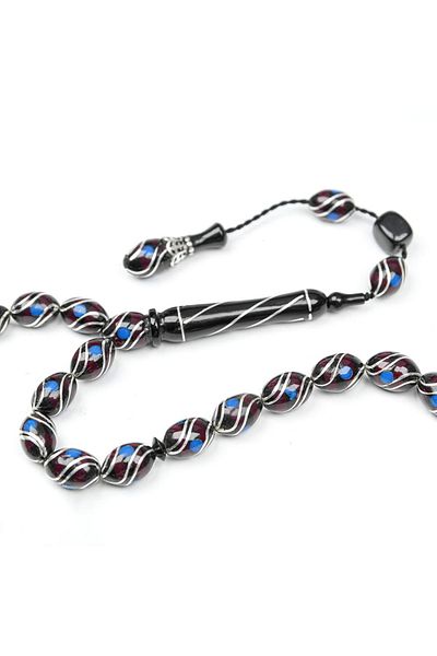 Skygo Oltu Stone and Red Galalith Double Fountain Embroidered Rosary