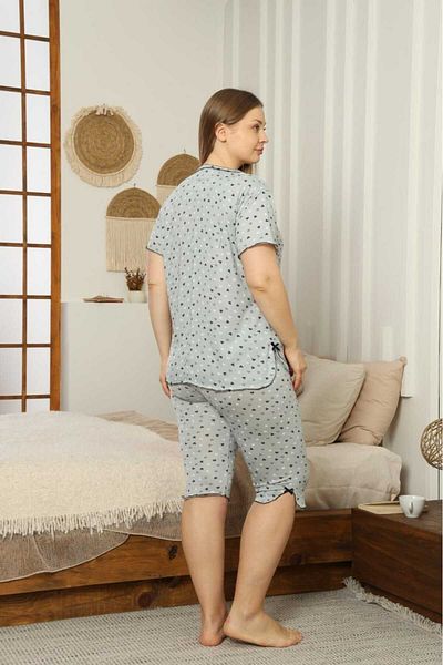 LİLA İÇ GİYİM Viscosite Battal Capri Short Sleeve Pajama Set