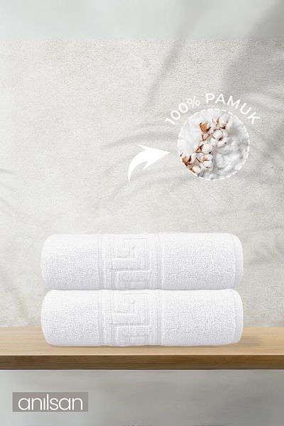 Anılsan Set of 2 Greek White Bath Towels - 70X140 Cm, 490 Gr, 100% Cotton, Spa and Hotel Towels