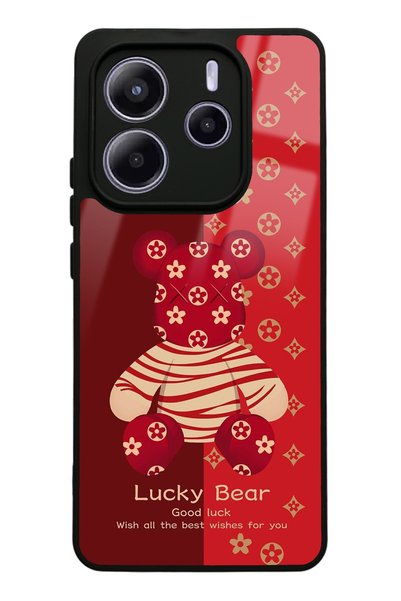 Spoyi حافظة هاتف لامعة بتصميم الدب المحظوظ باللون الأحمر لهاتف Xiaomi Redmi N...