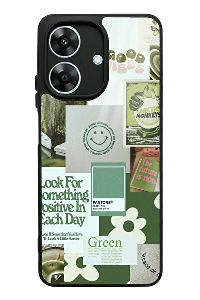 Spoyi Oppo Realme Note 60 Green Sticker Tasarımlı Glossy Telefon Kılıfı