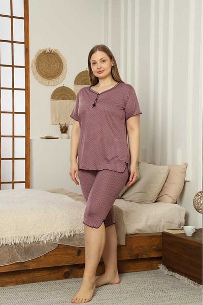 LİLA İÇ GİYİM Viscosite Battal Capri Short Sleeve Pajama Set