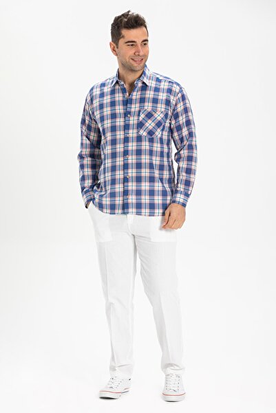 Eliş Şile Bezi Довгорукавна сорочка з шилевого полотна з однією кишенею для чоловіків, літня, Saks, картата, 3060