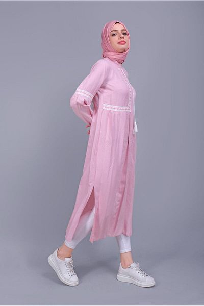 Alvina Embroidered Lace-Up Linen Tunic 40779