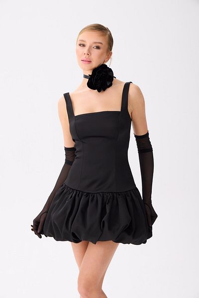 Carmen Black Balloon Skirt Satin Evening Dress