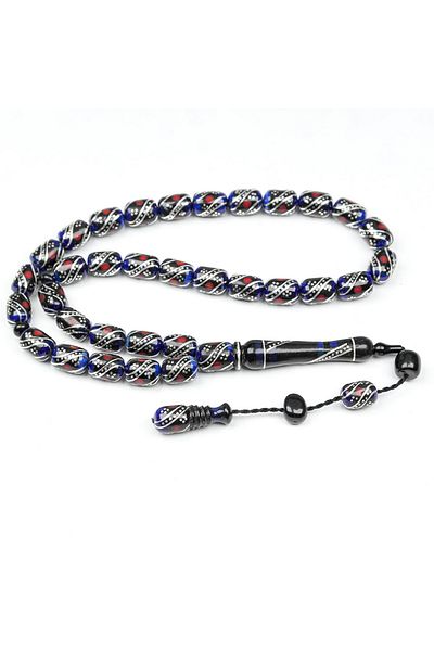 Skygo Oltu Stone and Galalith Capsule Cut Double Fountain Embroidered Rosary