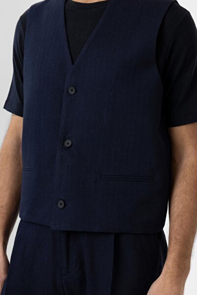 Antioch Navy Blue Relax Fit Linen Blended Men's Vest