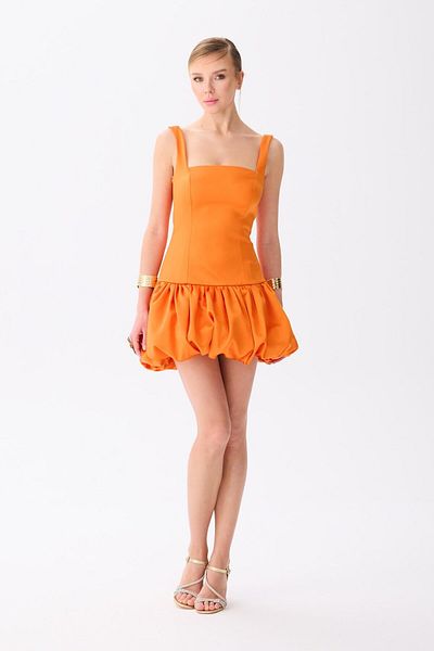 Carmen Orange Balloon Skirt Satin Evening Dress
