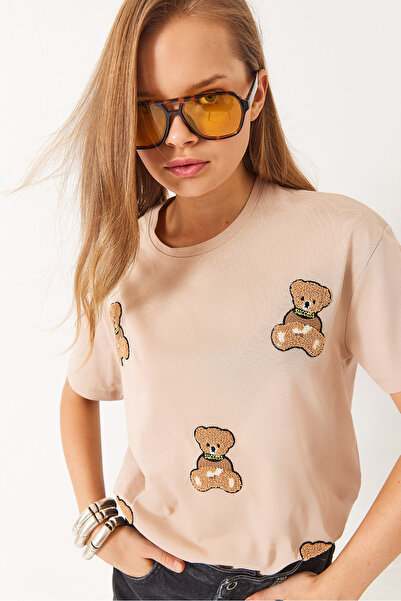 Bianco Lucci Γυναικείο κανονικό μπλουζάκι με κέντημα Süzene Teddy 6544 60283067