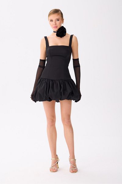 Carmen Black Balloon Skirt Satin Evening Dress