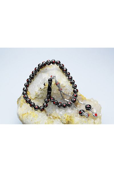 Skygo Oltu Stone Triple Fountain Nightingale Red Embroidered Rosary
