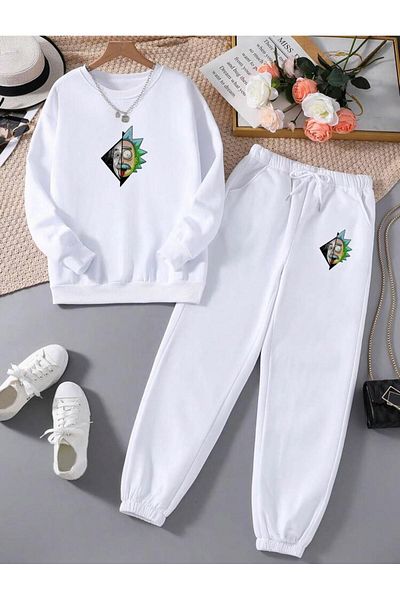 RPT MODA Relaxed Fit Albert and Ricky Print Detail Oversized Cycling Collar Double Team Tracksuit Bottom and Top