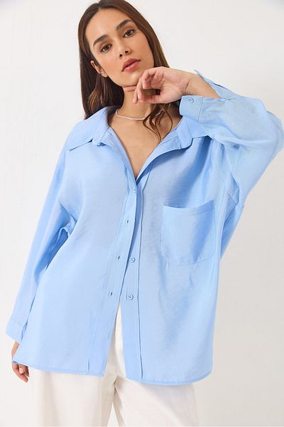 Bianco Lucci Koszula damska oversize z dekoltem w serek z modalu 60388 60271075