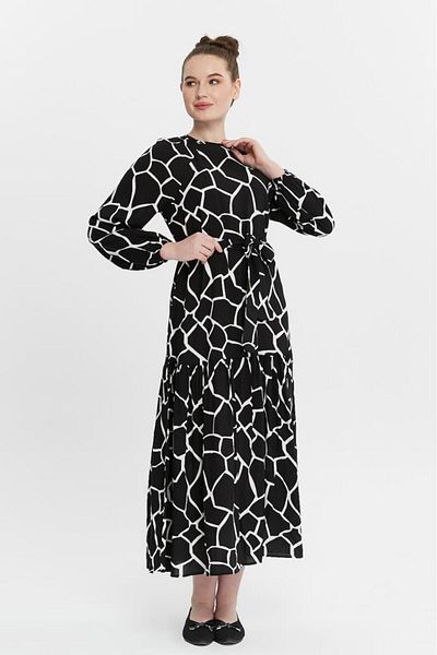 Jamila Belted Frilly Patterned Women's Hijab Dress