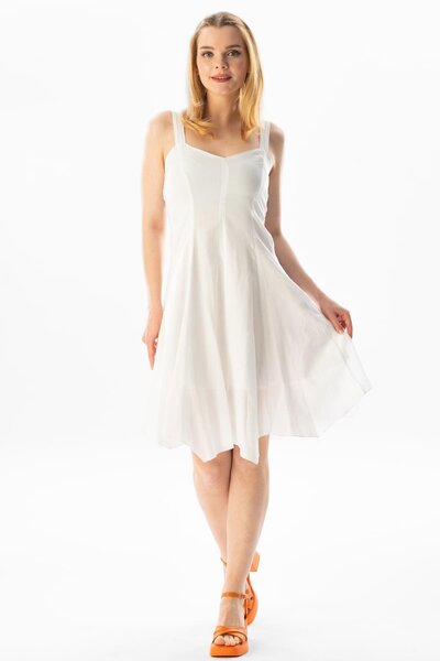 Eliş Şile Bezi Αμάνικο Voile Emel Κοντό καλοκαιρινό φόρεμα Λευκό Byz