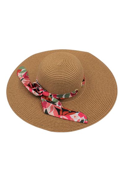 BM GİFT DESİGN Women's brown beach hat with floral bow