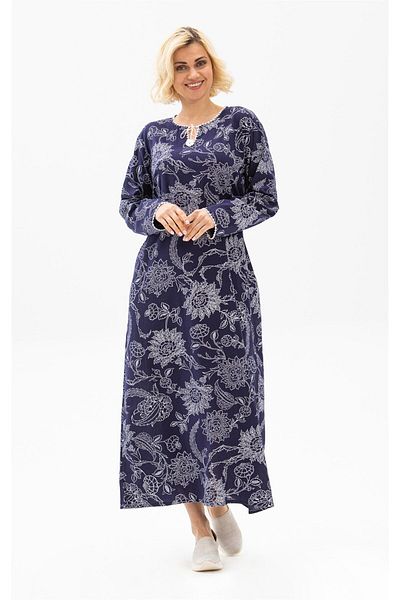 Eliş Şile Bezi Long Sleeve Plus Size Sile Cloth Printed Long Summer Dress Sycamore Pattern Purple Purple