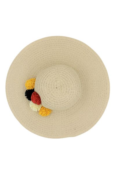 BM GİFT DESİGN Women's beach hat with nature and multi-colored tassels
