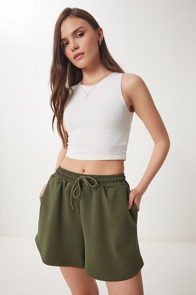 Lovelyİstanbul Pantaloni scurți modal cu buzunare - KHAKI LUB0097