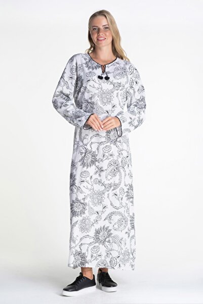 Eliş Şile Bezi Μακρυμάνικο ύφασμα Sile με στάμπα μακρύ καλοκαιρινό φόρεμα με ...