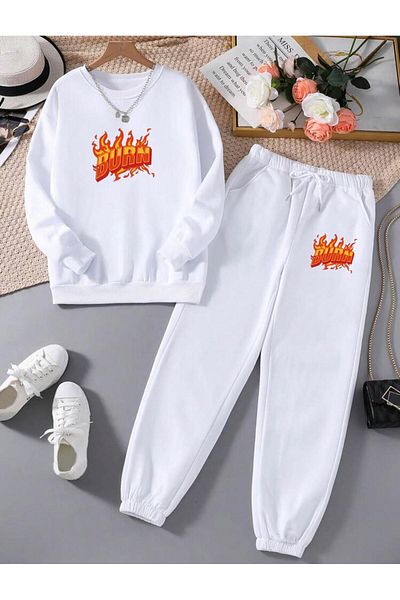 RPT MODA Relaxed Cut Burn Print Detail Oversized Cycling Collar Double Team Tracksuit Bottom and Top