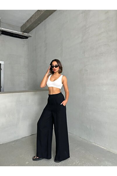 BEJNA Women's Black Muslin Loose Cut Trousers