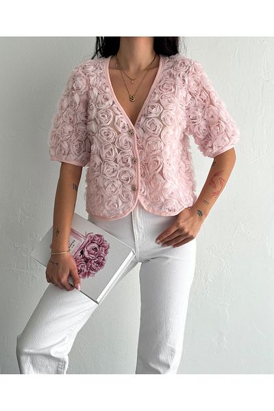 Fanori Woman 3D Ecru Rose Cardigan