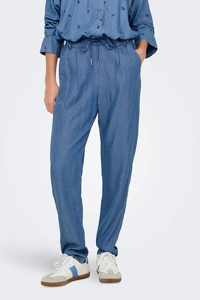 ONLY Pantaloni de damă Onlpoptrash cu talie și detaliu de buzunar 15342874 Albastru