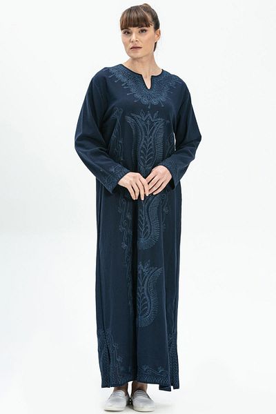 Eliş Şile Bezi Μακρυμάνικο ύφασμα Şile - Glittery Kaftan Midi Καλοκαιρινό Μπλε Μπλε Φόρεμα