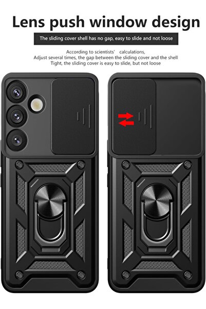 m.tk moveteck Samsung Galaxy A56 Kılıf Kamera Korumalı Sürgülü Yüzüklü Standlı Armor Military Tank Kızaklı Kapak
