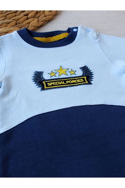Mu Art Ahşap 3-6 9-12 12-18 Months Special Forces Embroidered Beanie Hat Girl Boy Baby Romper Navy Blue