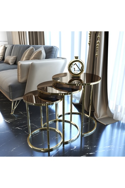 zmr dekorasyon C ZİĞON SEHPA MODERN  GOLD TEMPERLİ  SİYAH CAM KIRILMAZ CAM