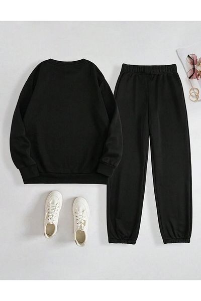 RPT MODA Relaxed Cut Flower Print Detail Oversized Cycling Collar Double Set Tracksuit Bottom and Top