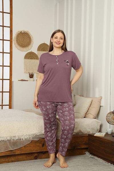 LİLA İÇ GİYİM Viscosite Battal Short Sleeve Pajama Set