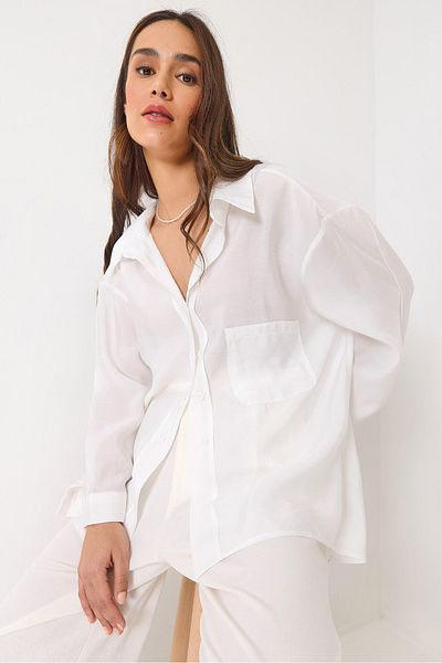 Bianco Lucci Cămașă modal oversize pentru femei cu decolteu în V 60388 60271075